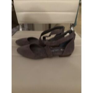 Dr Scholls Womens Grey Suede Ankle Strap Ballet Flats Memory Foam Cool Fit Shoes